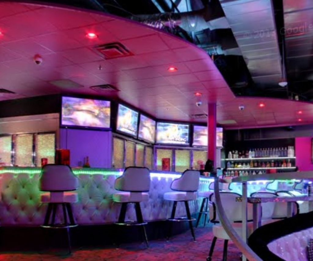 Bar section inside Hustler strip club