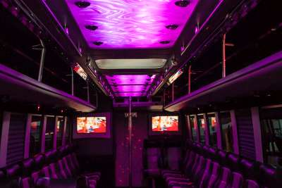 Plush interior of BIG TIME 40 passenger white party bus