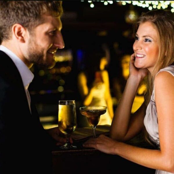 Couple enjoying drinks at a strip club in Las Vegas