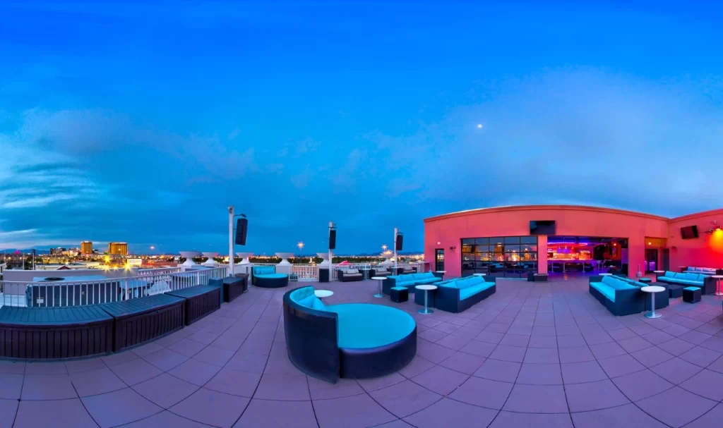 Open air rooftop area on the 3rd floor of Hustler Las Vegas