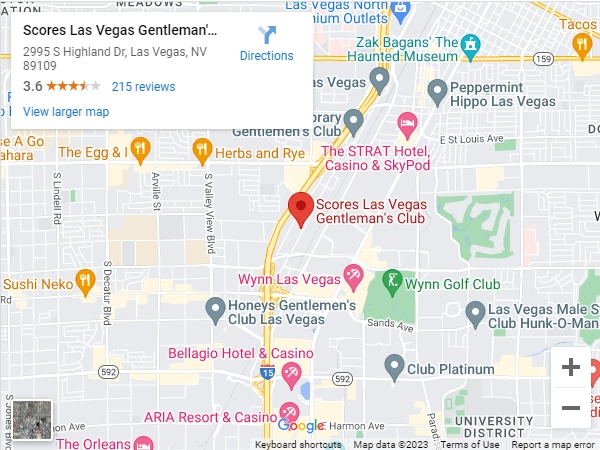 Map of Scores strip club in Las Vegas