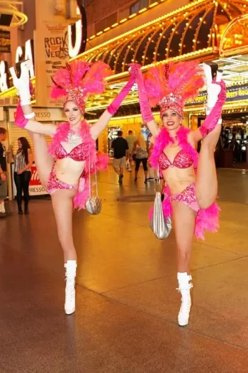 Showgirls on Fremont Street showing off their flexibility