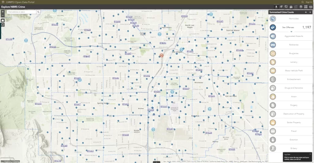 Map of sex related crimes in Las Vegas 2023